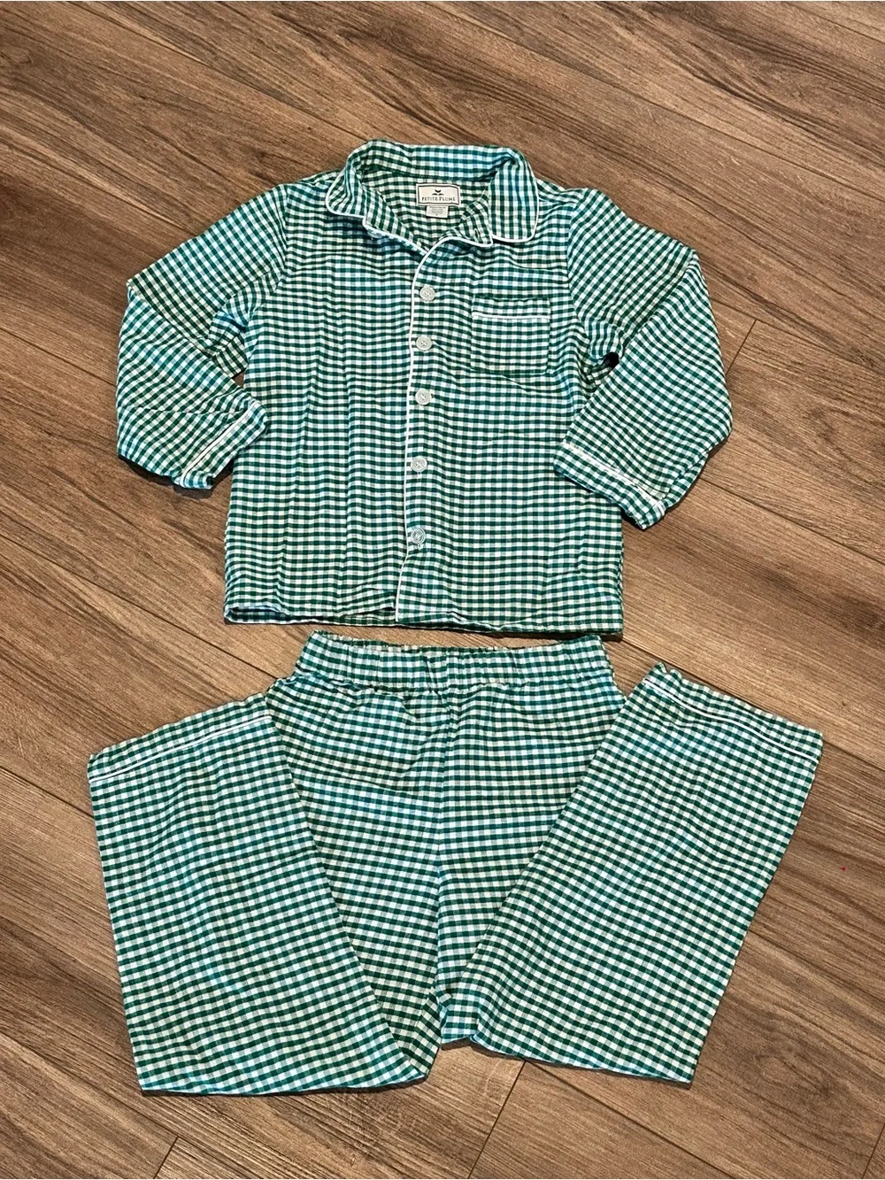 Petite Plume Green Gingham Kids (8) Pajama Set